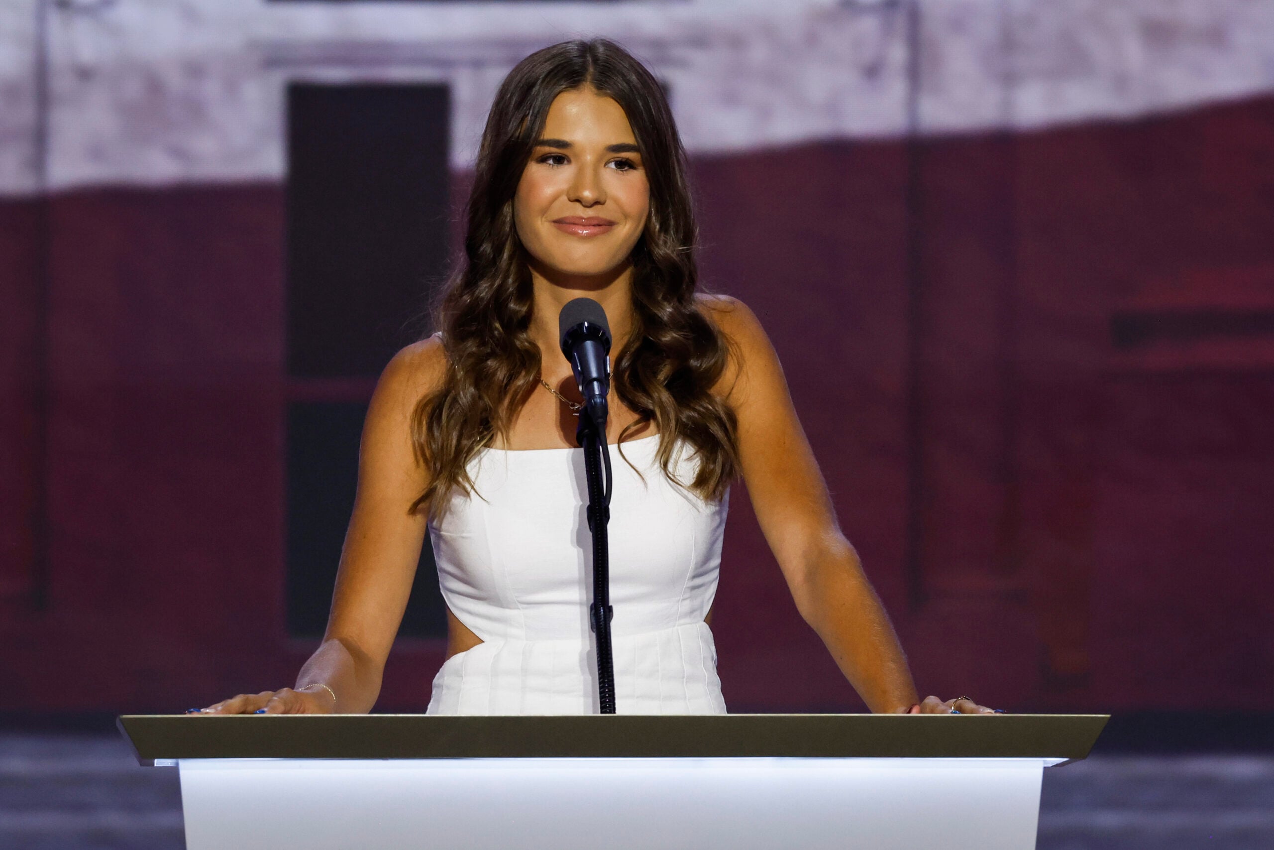 Daughter of Donald Trump Jr., Kai Trump speaks on stage on the third day of the Republican National Convention at the Fiserv Forum on July 17, 2024 in Milwaukee, Wisconsin.