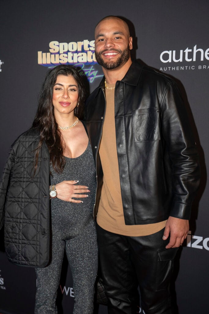 Dallas Cowboys quarterback Dak Prescott (R) and Sarah Jane Ramos arrive at the Sports Illustrated's SI The Party at Mardi Gras World on February 8, 2025 in New Orleans, Louisiana.
