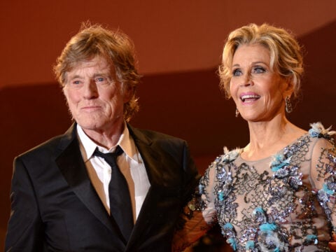 Jane Fonda and Robert Redford attending the premier of the movie 