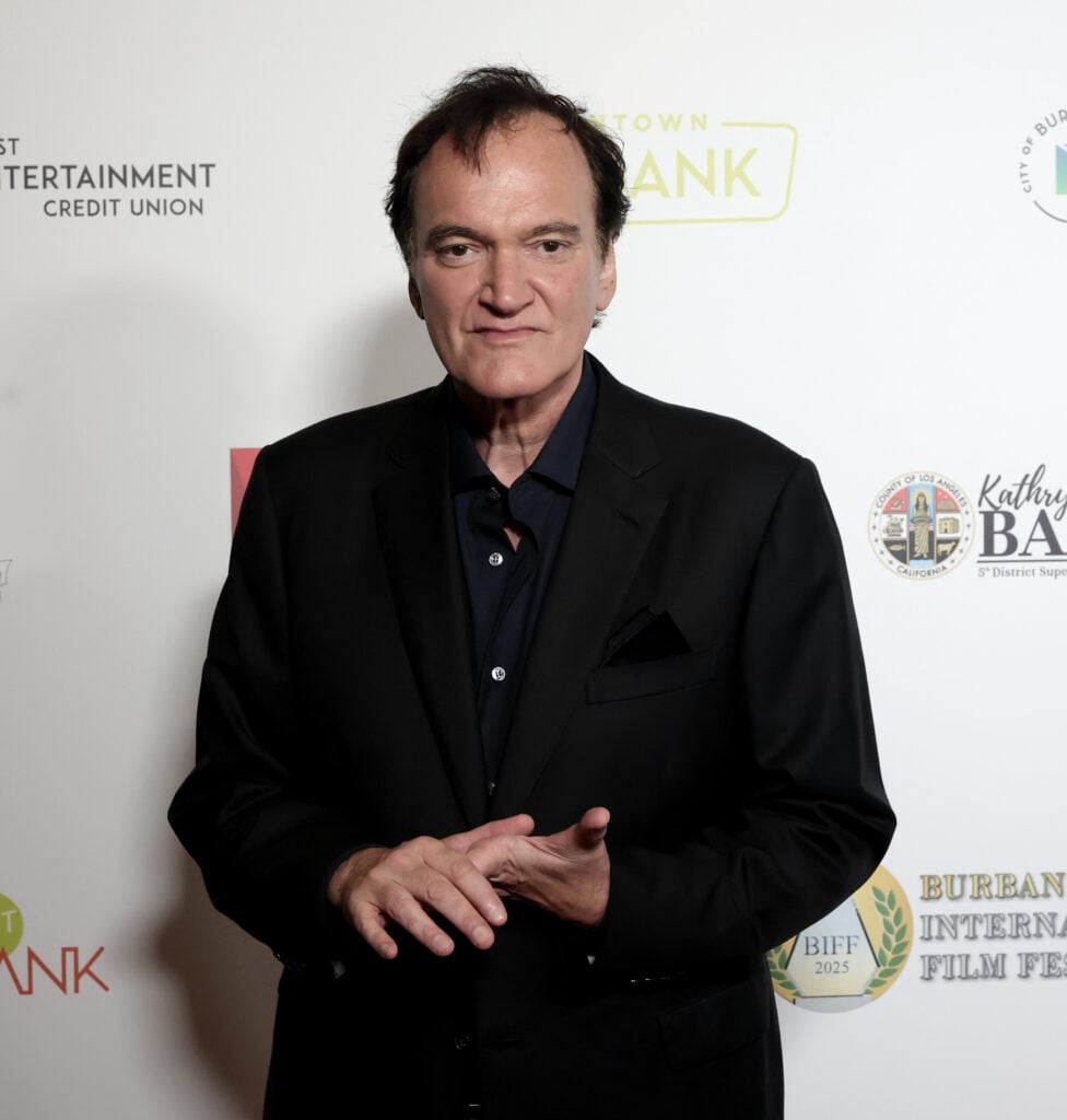 Quentin Tarantino arrives to receive The Vanguard Award at the Burbank International Film Festival Gala Honoring Quentin Tarantino at Marriott Convention Center on September 28, 2025 in Burbank, California. 