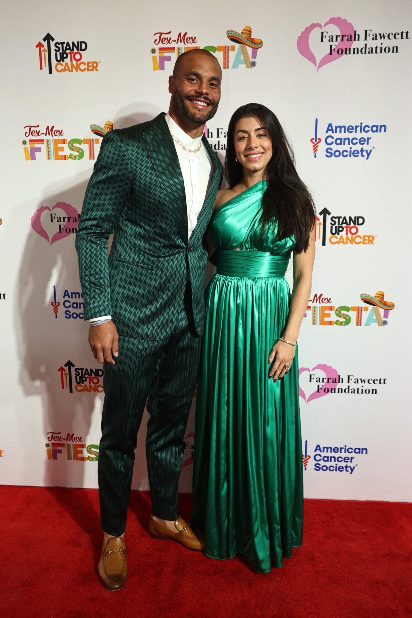 Dak Prescott and Sarah Jane Ramos attend the Farrah Fawcett Foundation 2025 Tex-Mex Fiesta at The Rustic on October 30, 2025 in Dallas, Texas. 