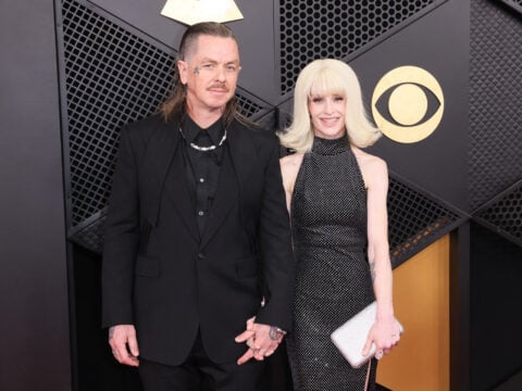 US DJ Sid Wilson and English TV personality Kelly Osbourne arrive for the 68th Annual Grammy Awards at the Crypto.com Arena in Los Angeles on February 1, 2026.