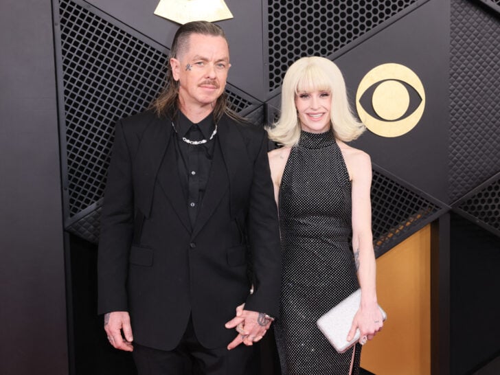 US DJ Sid Wilson and English TV personality Kelly Osbourne arrive for the 68th Annual Grammy Awards at the Crypto.com Arena in Los Angeles on February 1, 2026.