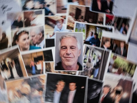 This photograph taken in Le-Perreux-sur-Marne, outside Paris on February 9, 2026 shows undated pictures provided by the US Department of Justice on January 30, 2026 as part of the Jeffrey Epstein files.