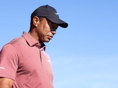 Tiger Woods of the United States looks on from the 18th green during the final round of The Genesis Invitational 2026 at Riviera Country Club on February 22, 2026 in Pacific Palisades, California.