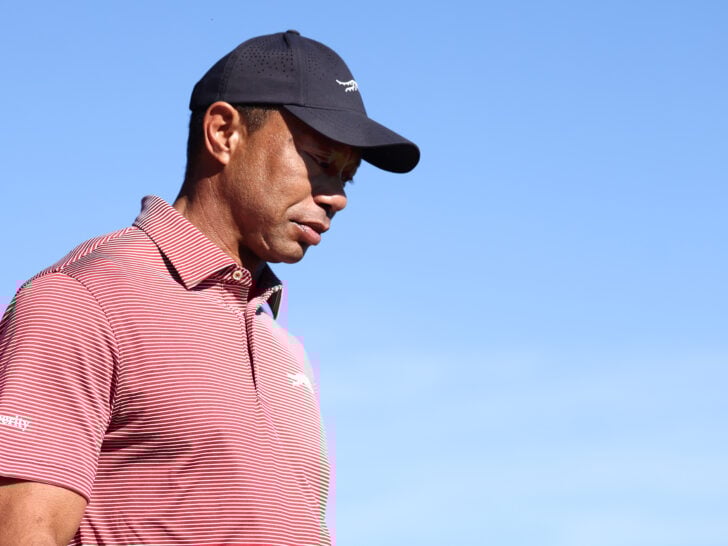 Tiger Woods of the United States looks on from the 18th green during the final round of The Genesis Invitational 2026 at Riviera Country Club on February 22, 2026 in Pacific Palisades, California.