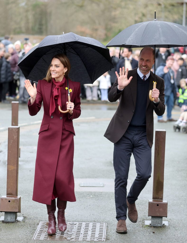 Catherine, Princess of Wales and Prince William, Prince of Wales during a visit to the Oriel Davies on February 26, 2026 in Newtown, Wales.