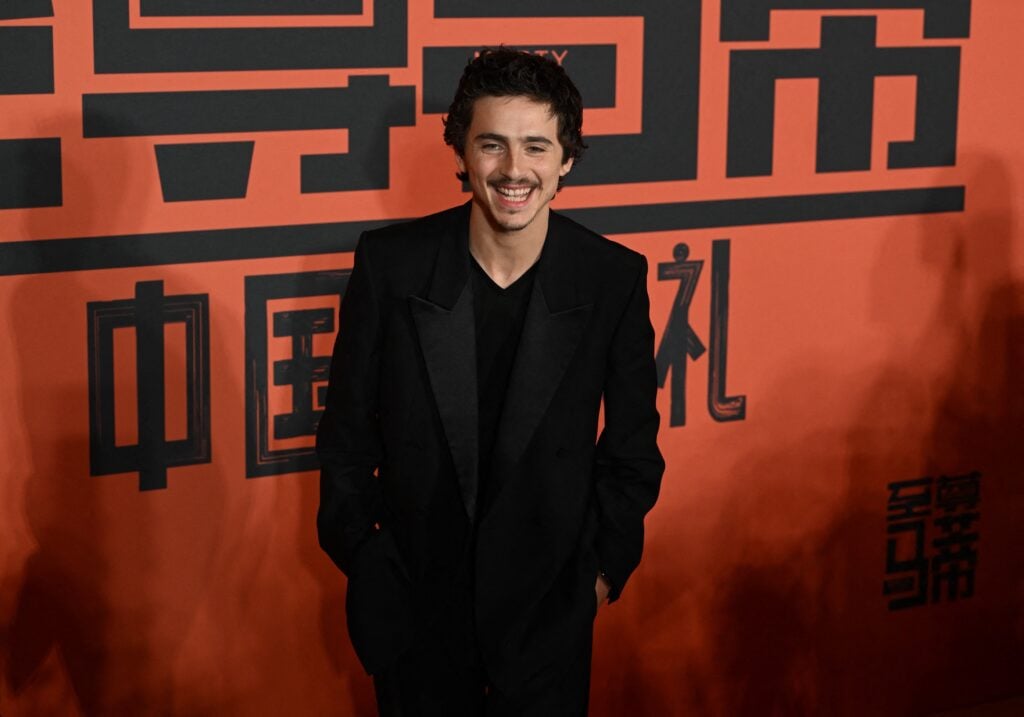 Timothée Chalamet posa a su llegada a la alfombra roja para la proyección de su película 