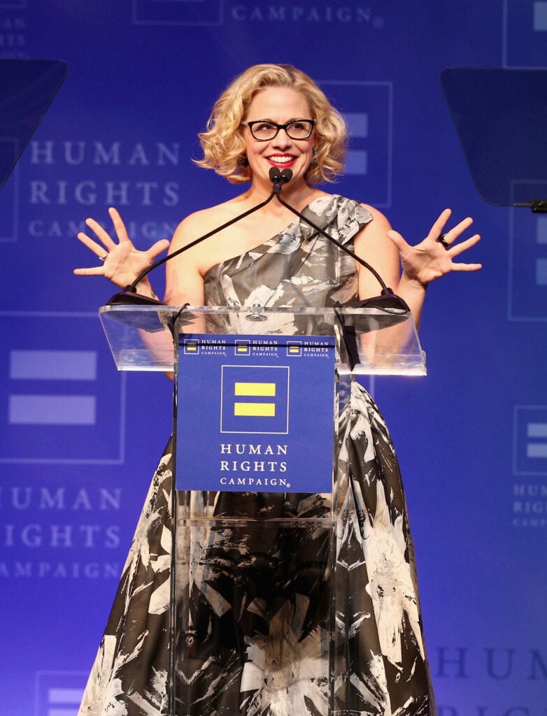 Congresswoman Kyrsten Sinema speaks onstage at The Human Rights Campaign 2018 Los Angeles Gala Dinner at JW Marriott Los Angeles at L.A. LIVE on March 10, 2018 in Los Angeles, California.  