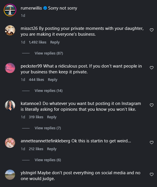 Rumor Willis' Instagram replies all tell the same story.