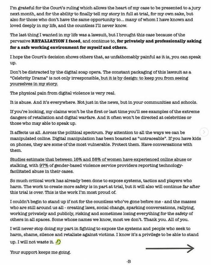 A text post from Blake Lively