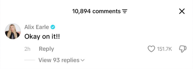 Una respuesta de Alix Earle TikTok.