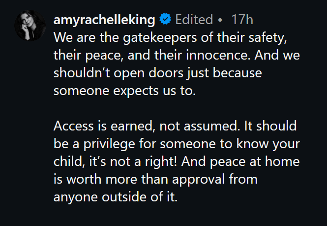 A dark mode Instagram screenshot of Amy Duggar's caption.