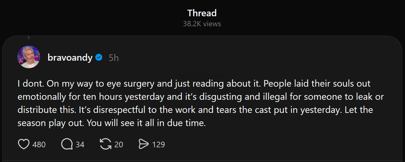 Dark mode post by Andy Cohen.