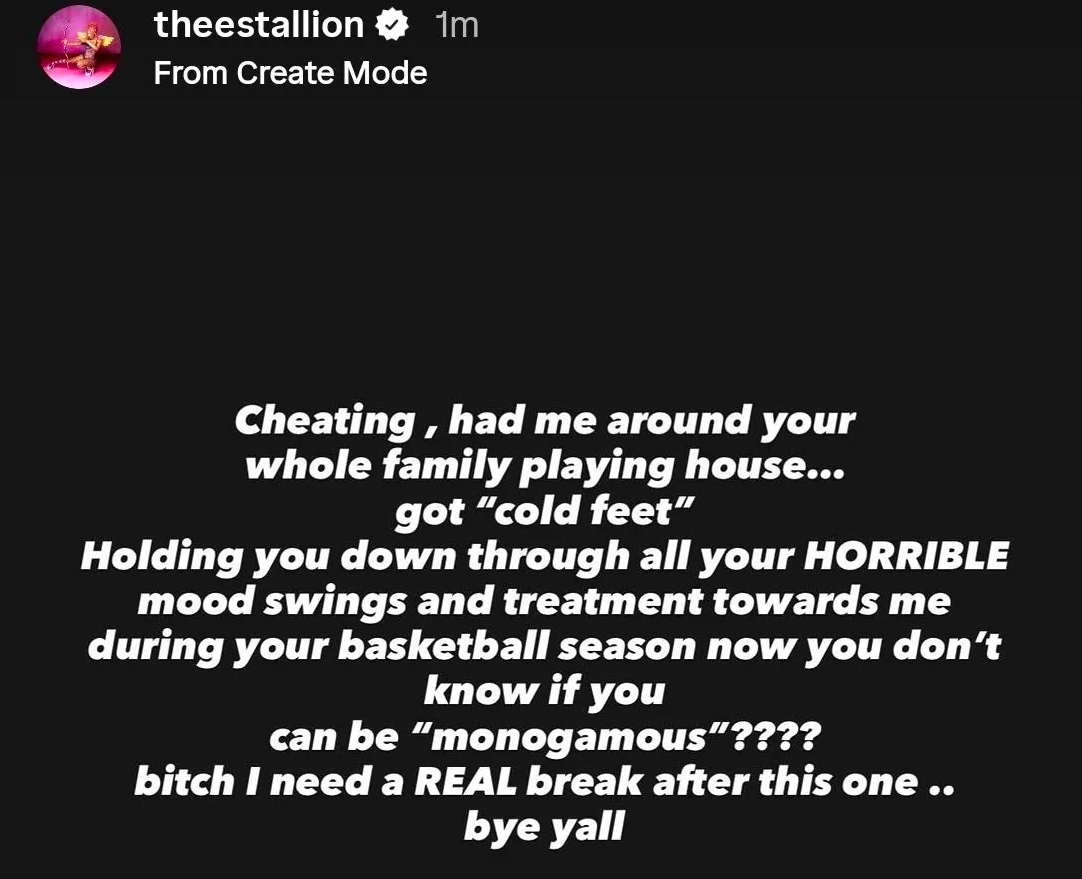 Megan Thee Stallion's IG Story exposing ex-boyfriend Klay Thompson for cheating