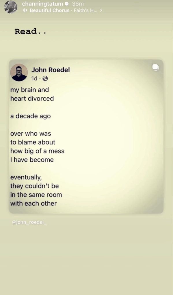 Op zijn Instagram Story deelde Channing Tatum dit gedicht.