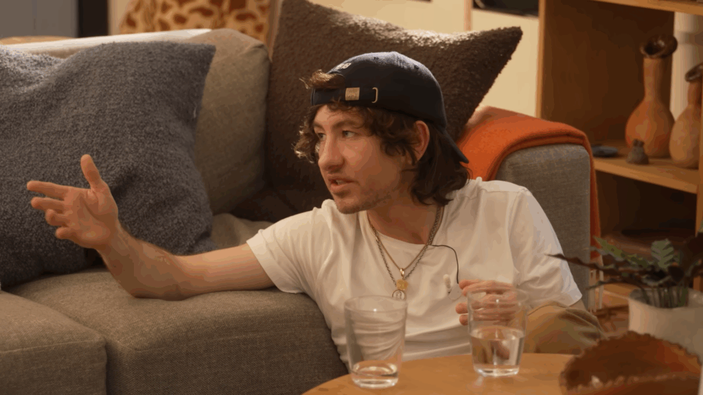 Barry Keoghan sits on the floor and chats