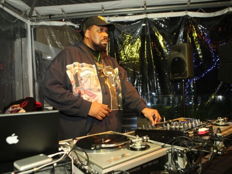 Afrika Bambaataa spins during the book launch for