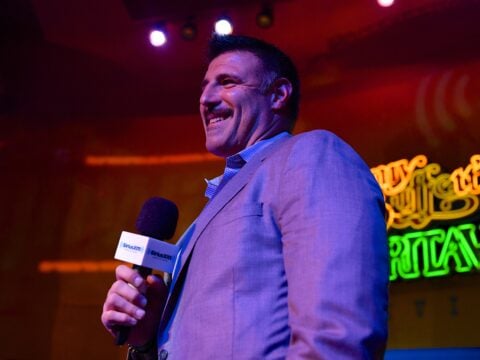Tennessee Titan's Head Coach Mile Vrabel speaks on stage to the crowd during SiriusXM Hosts Draft Week Party At Margaritaville Featuring The Highway's 