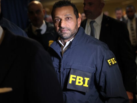 FBI Director Kash Patel leaves after a press conference on October 23, 2025 in New York City.