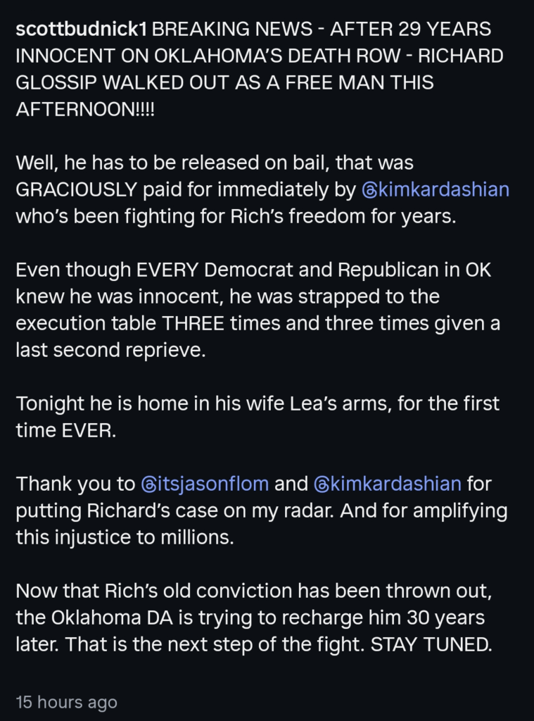 An Instagram caption dark mode screenshot from Scott Budnick.