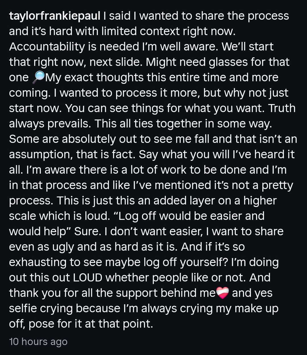 Instagram dark mode caption by taylor frankie ball.