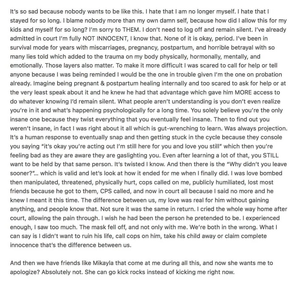 A light mode text post from Taylor Frankie Paul.
