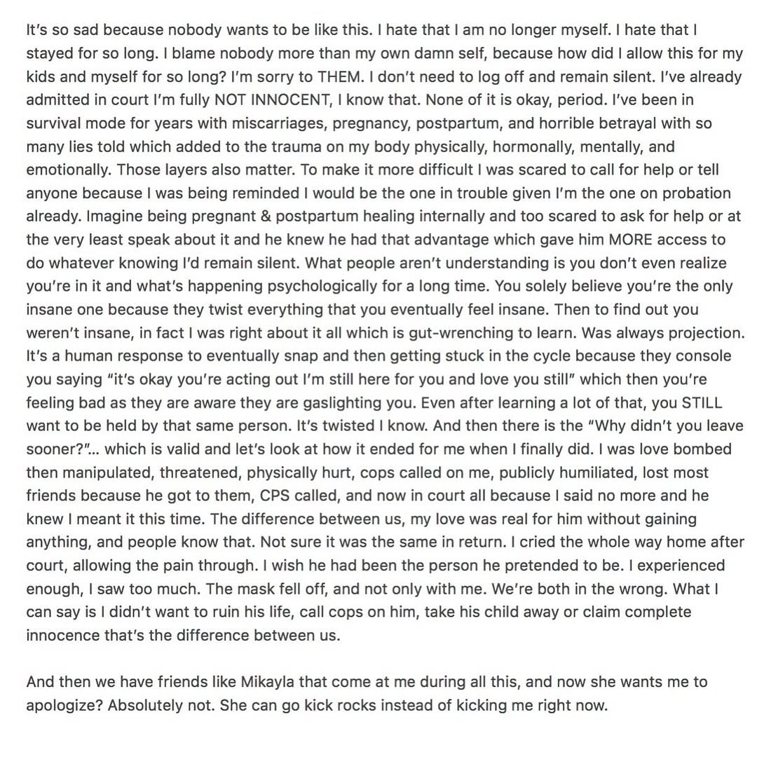 Light text post from Taylor Frankie Paul.
