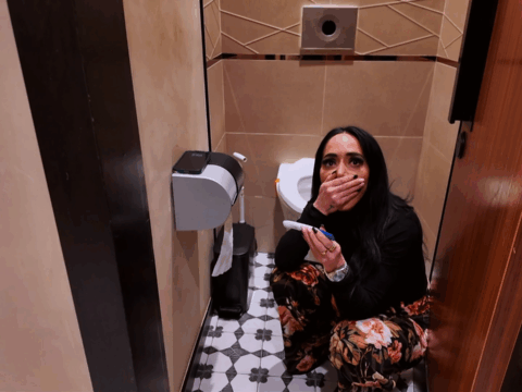 Angelina Pivarnick with a positive pregnancy test.