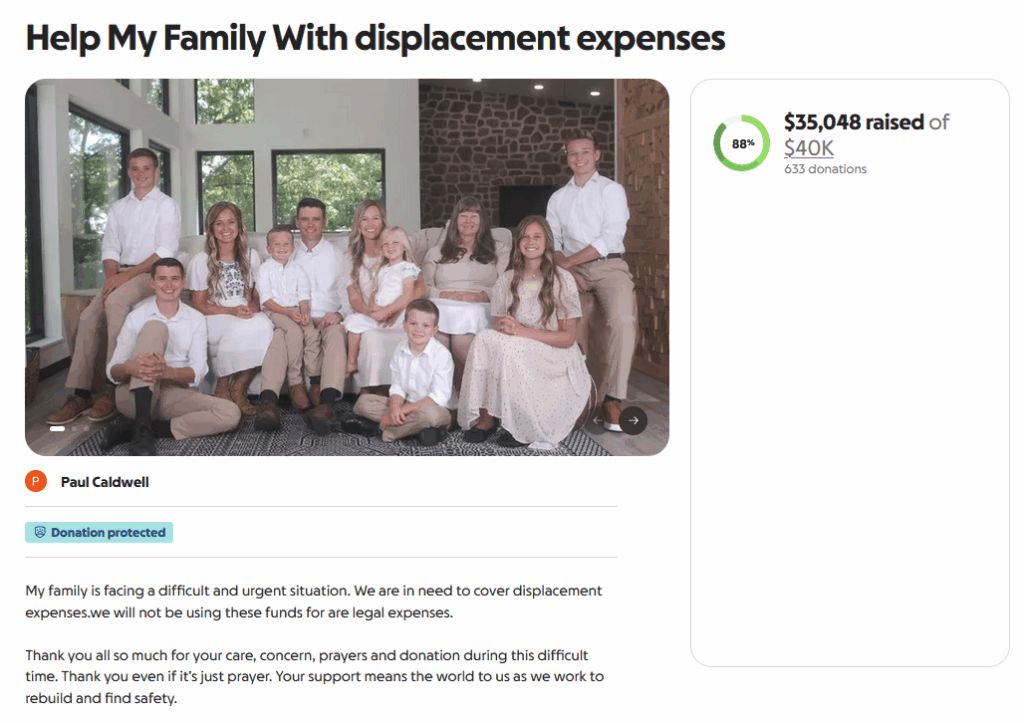The GoFundMe page for Paul Caldwell as of 20 May 2026.
