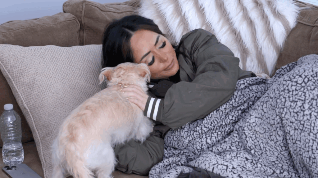 Angelina Pivarnick on her couch.