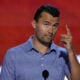 Turning Point USA Founder Charlie Kirk is seen onstage at the Fiserv Forum during preparations for the Republican National Convention (RNC) on July 14, 2024, in Milwaukee, Wisconsin. Delegates, politicians, and the Republican faithful are arriving in Milwaukee for the annual convention, concluding with former President Donald Trump accepting his party's presidential nomination. The RNC takes place from July 15-18.