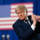 U.S. President Donald Trump dances on stage after delivering remarks during a campaign and economic policy event in the Eugene Levy Fieldhouse at SUNY Rockland Community College on May 22, 2026 in Suffern, New York.