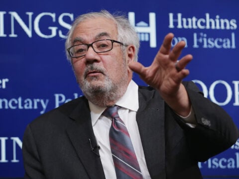 Former House Financial Services Committee Chairman Barney Frank (D-MA) participates in a panel discussion at the Brookings Institution March 2, 2015 in Washington, DC.