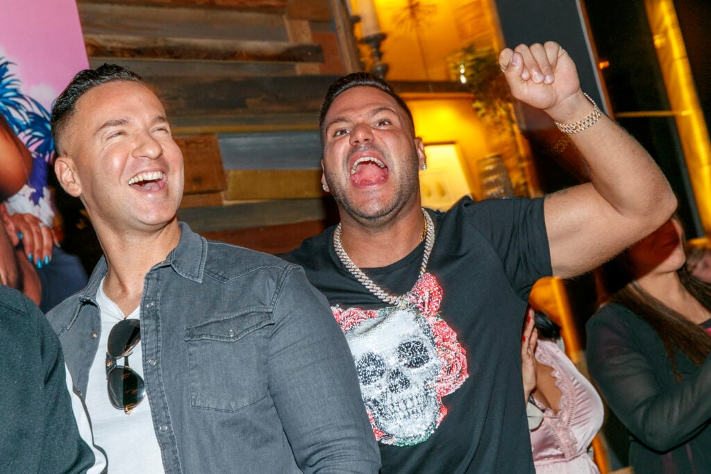 Mike 'The Situation' Sorrentino and Ronnie Ortiz-Magro attend the "Jersey Shore Family Vacation" Premiere Party at Hyde Sunset Kitchen + Cocktails on March 29, 2018 in West Hollywood, California.  