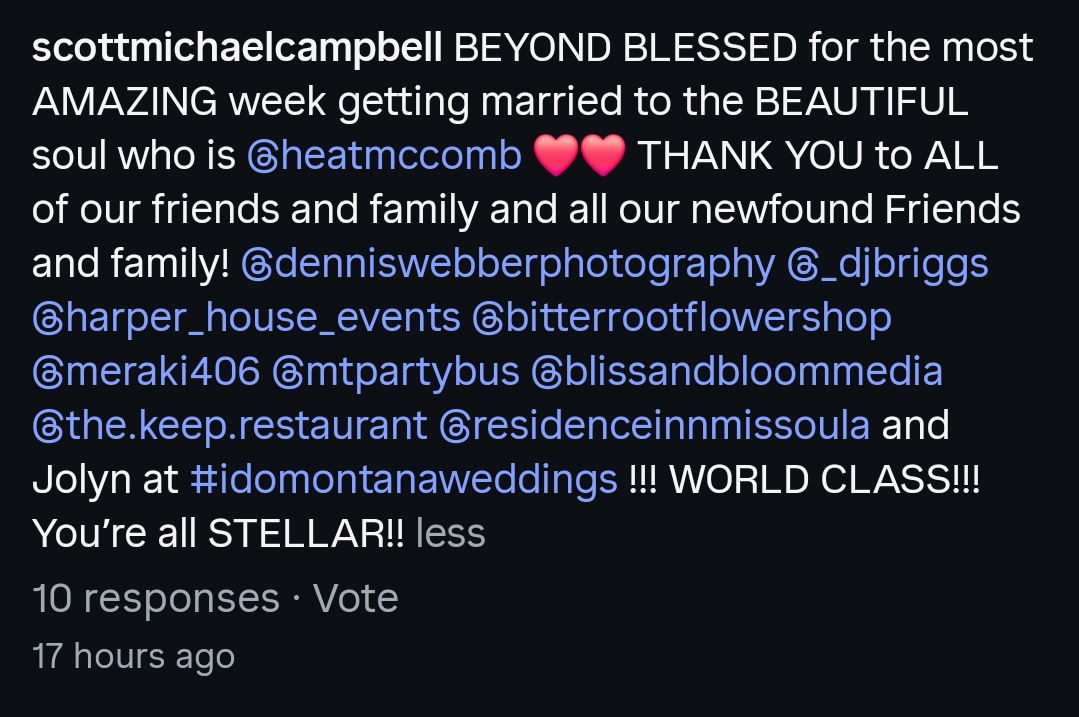 A dark mode Instagram caption.