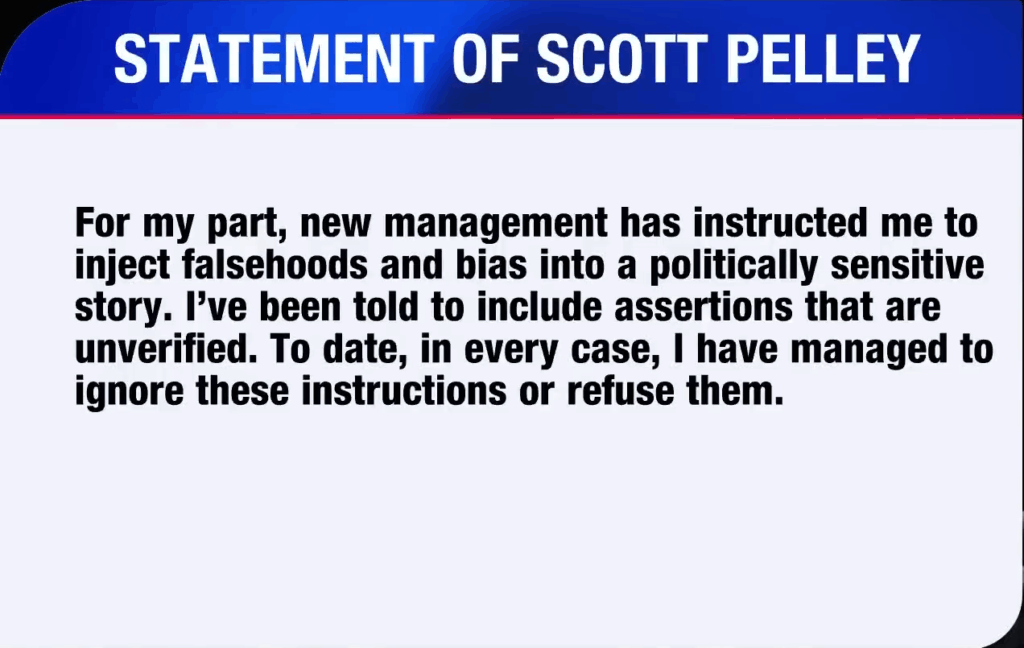 A portion of Scott Pelley's bold statement upon his firing from 60 Minutes.