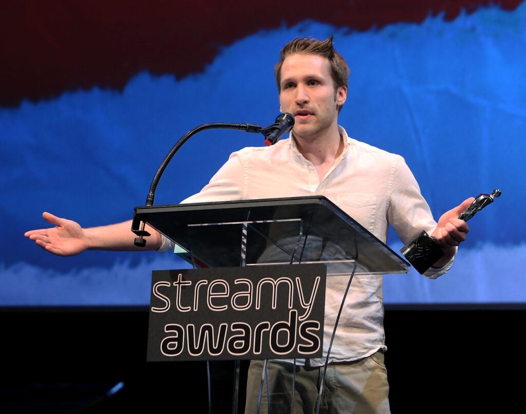 Jesse Ridgway accepts award at the 2018 Streamys Premiere Awards at The Broad Stage on October 20, 2018 in Santa Monica, California.  