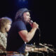 David Clayton-Thomas, lead vocalist with the American rock group 'Blood, Sweat and Tears', on stage during a live concert performance, circa 1974.