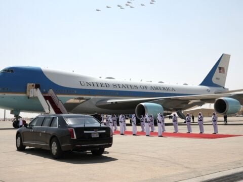 Donald Trump and Air Force One in May 2025.
