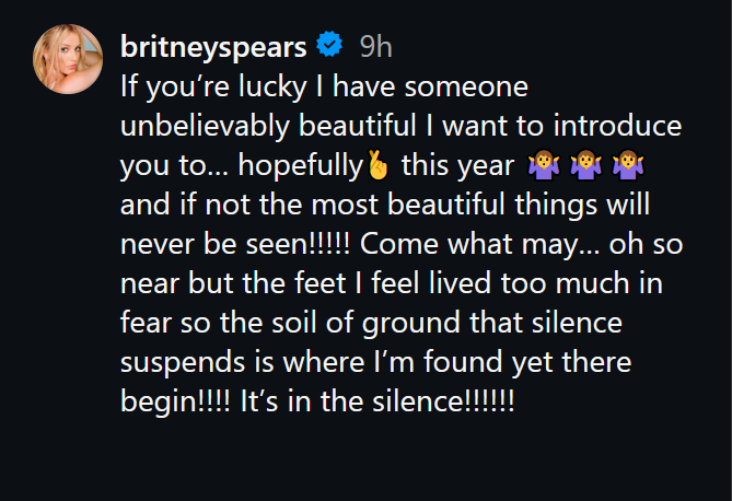 Britney Spears' dark mode Instagram caption.