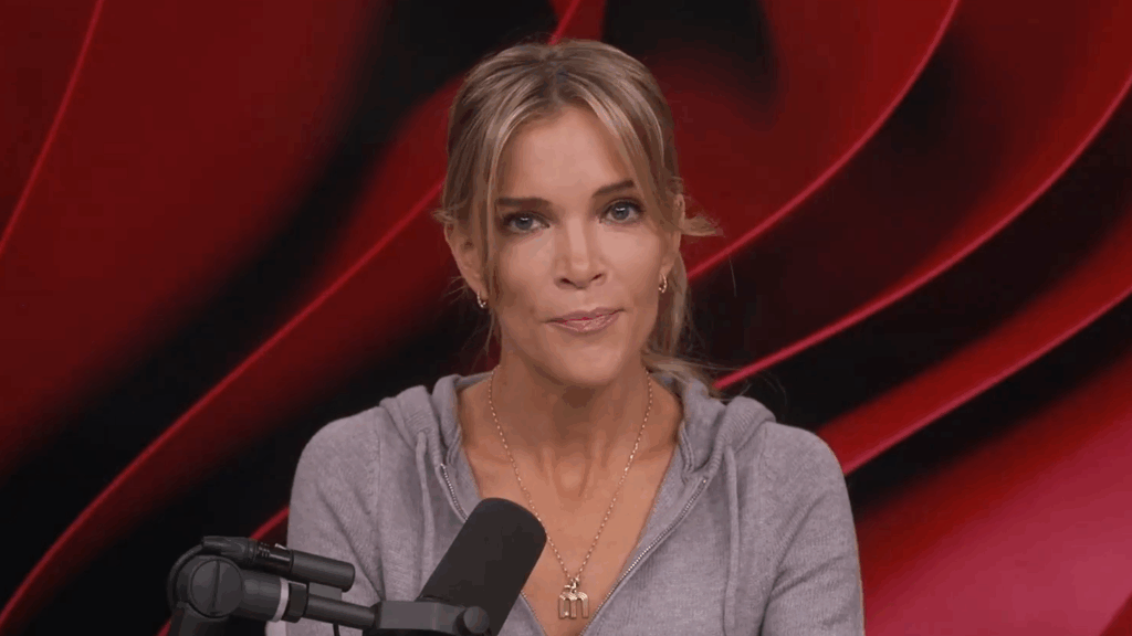 Megyn Kelly wears a sour expression on her podcast.