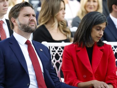 JD Vance and Usha Vance seated side by side in 2025.