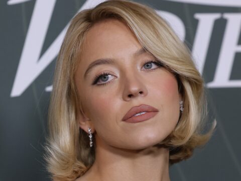 Sydney Sweeney wears a see-through blouse to a Variety event in 2025.