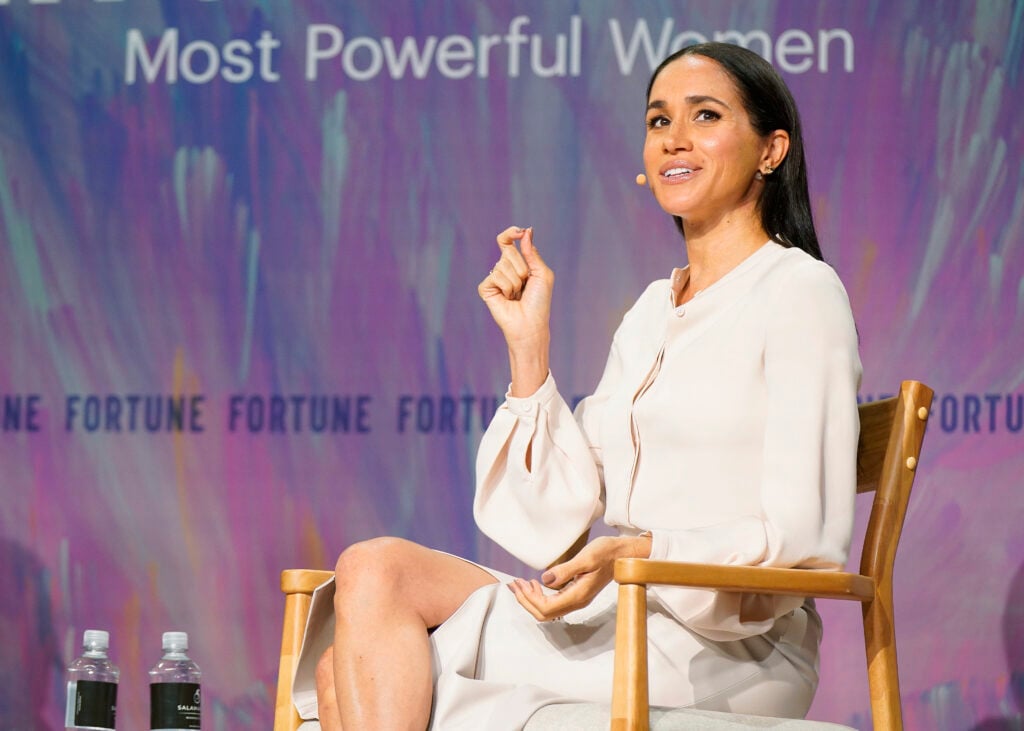 Meghan Markle on a throne-like chair in 2025.