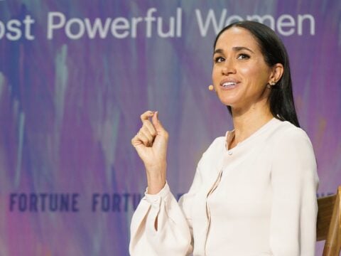 Meghan Markle on a throne-like chair in 2025.