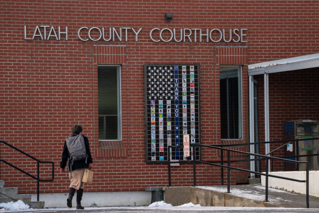 A person walks outside of the Latah County Courthouse on January 4, 2023 in Moscow, Idaho. 