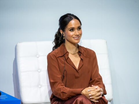 Meghan, Duchess of Sussex, during a forum about digital responsibility at EAN University during a visit around Colombia on August 15, 2024 in Bogota, Colombia.