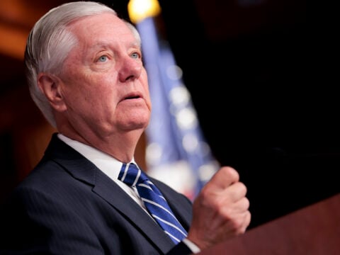 U.S. Sen. Lindsey Graham (R-SC) speaks during a press conference at the U.S. Capitol on April 27, 2026, in Washington, DC.