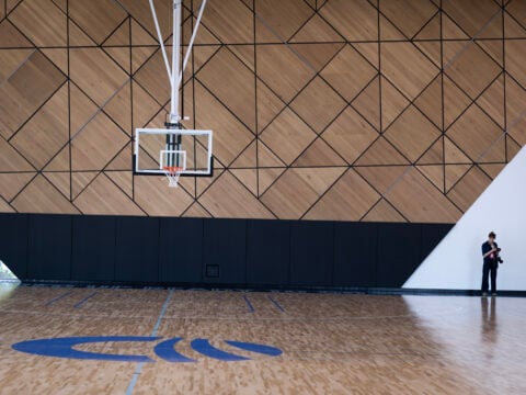 A photographer shoots pictures in the Home Court building, a basketball court at the Obama Presidential Center, during a media preview day of the campus on June 03, 2026 in Chicago, Illinois.